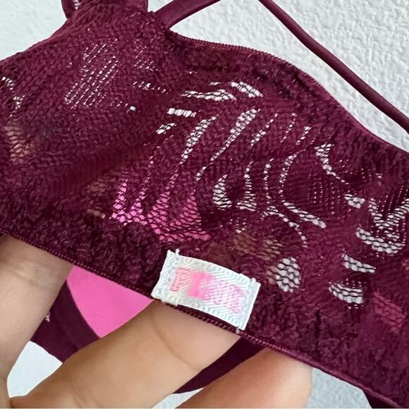 Victoria's Secret PINK Maroon Front Clasp Push-Up Strappy Back Bra 32C - Picture 5 of 8